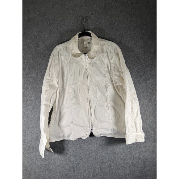 Coldwater Creek‎ Jacket Women XL White Embroidered Long Sleeve Full Zip Boho - Picture 1 of 7